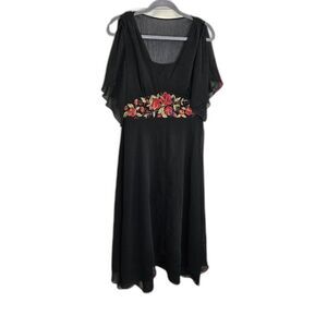 Whimsygoth Dress Practical Magic Black Embroidered Flutter Floral Flowy Chiffon